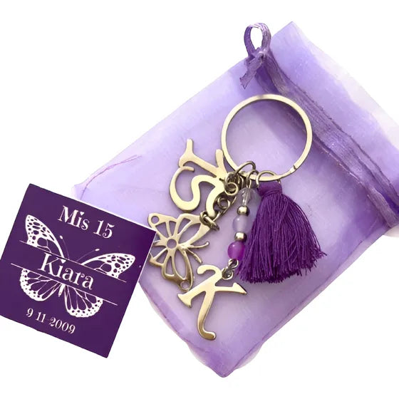 15 Souvenirs Llavero15/18/50 Años Mariposa/tarjetita/bolsita