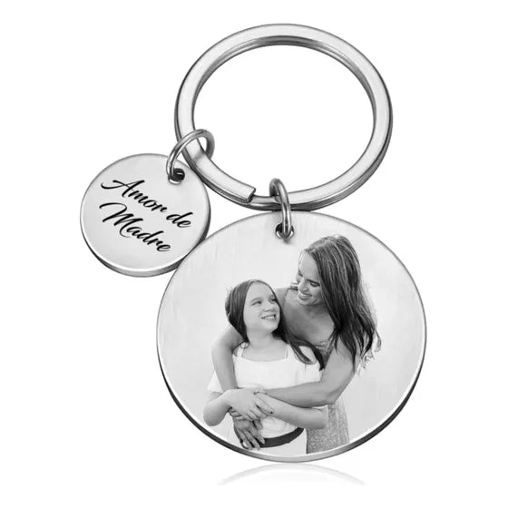 Llavero Foto Grabado Personalizado Acero Quirurgico Medalla Plateado