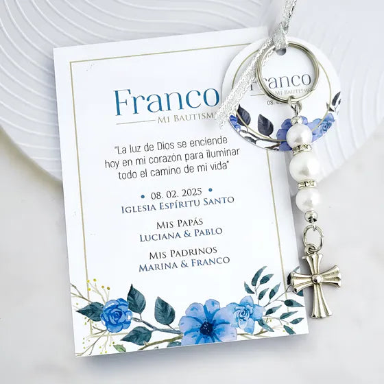 Llaveros Y Estampitas Souvenirs Bautismo Comunión X 15